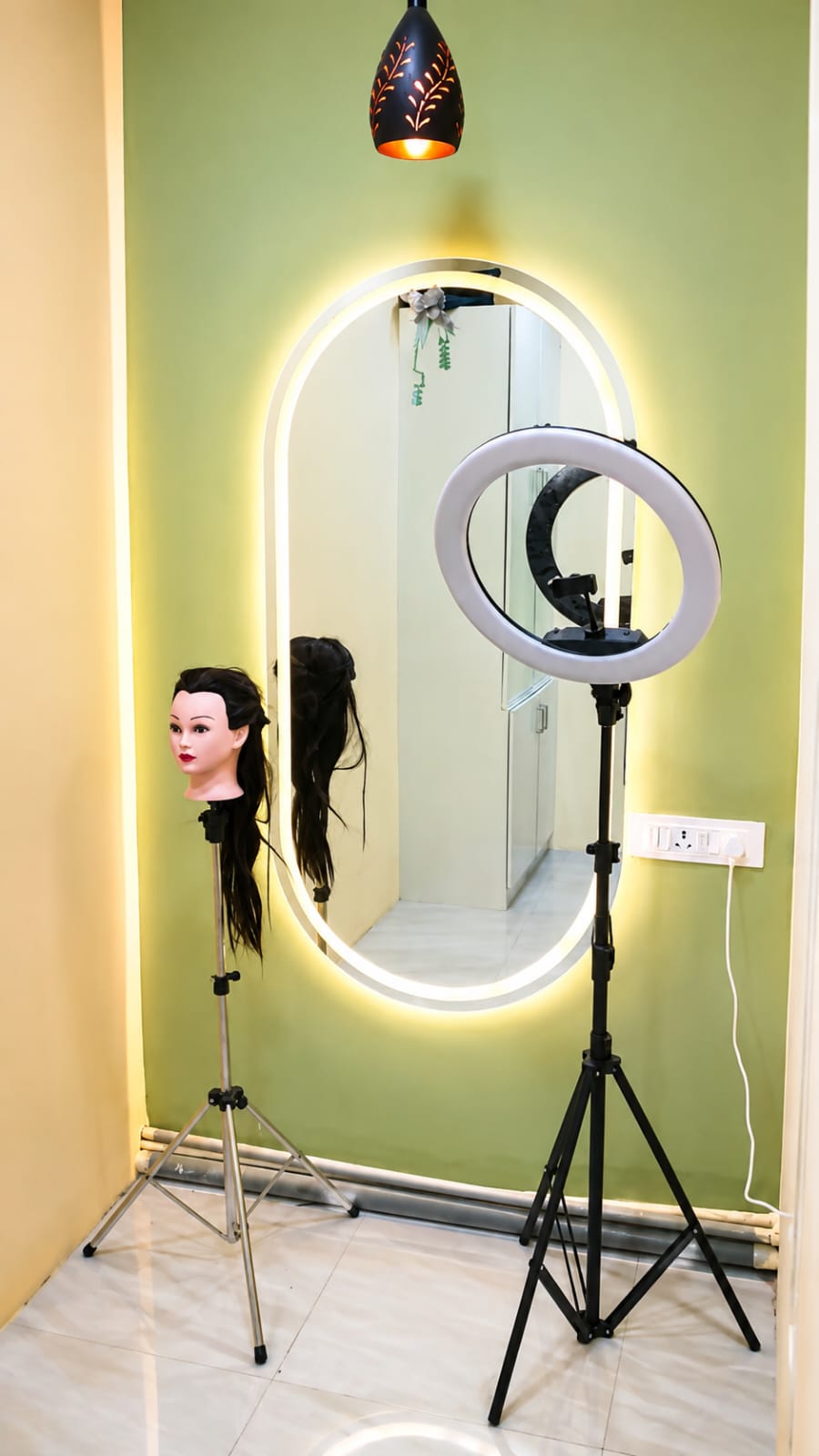 Makeup and styling corner with ring light